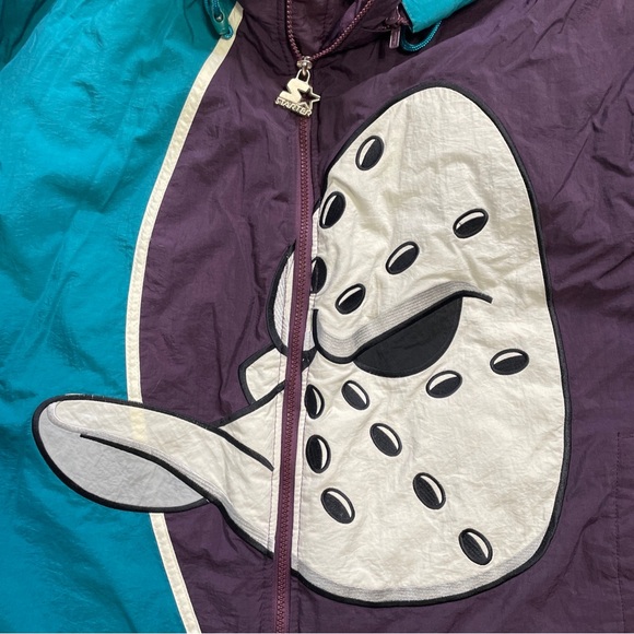 Vintage STARTER Mighty Ducks Big Logo Puffer Coat RARE Grail - Picture 3 of 6